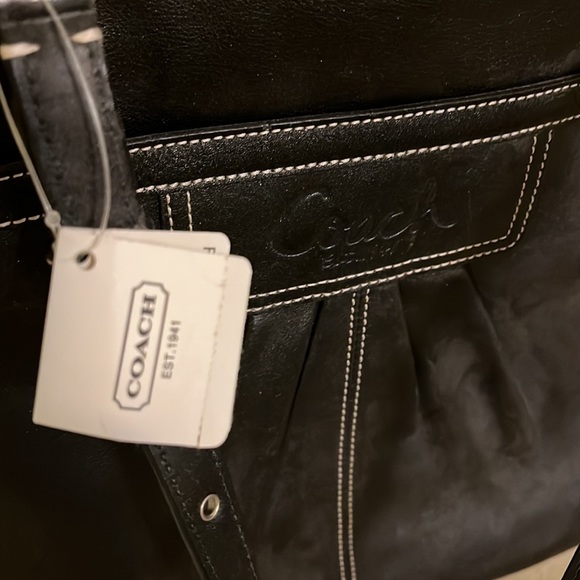 Coach book tote. Black leather. Zipper top. New with tags - Picture 2 of 4